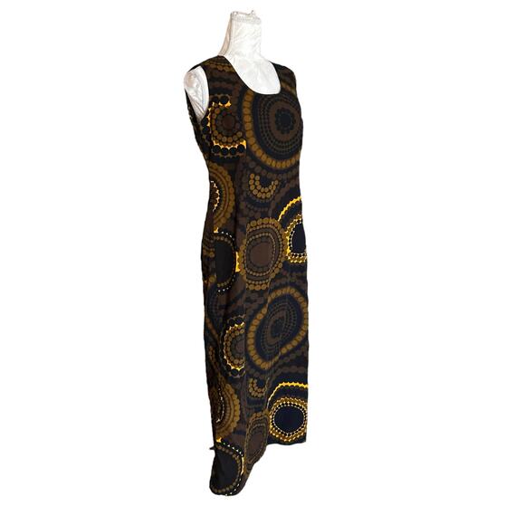 Vintage Brown Yellow Abstract Shift Dress Womens Sz Small Sleeveless Maxi Earthy - Picture 3 of 15